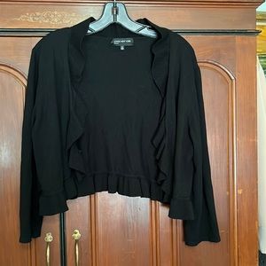 Jones Of New York Black Ruffled Cascading Cardigan Size Medium